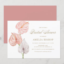 Convite Boho Pink Watercolor Anthuris Chá de panela Dourad