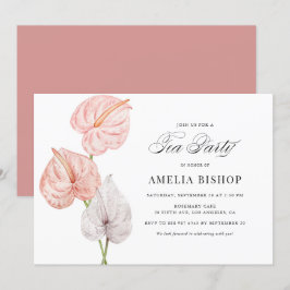 Convite Boho Pink Watercolor Anthuriums Tea Party