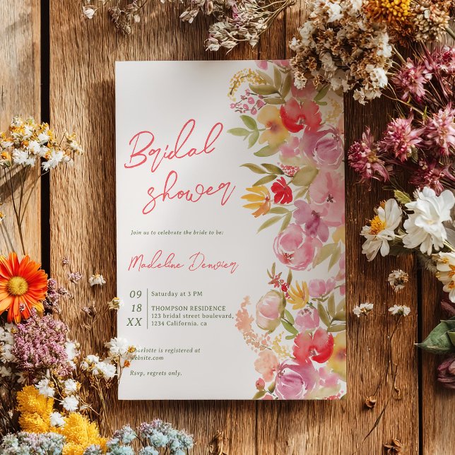 Convite Boho pintado manualmente chá de panela de Aquarela (Boho hand painted floral Watercolor bridal shower Invitation)