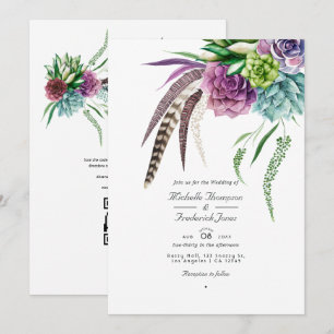 Convite Boho Plantas Suculentes Código QR Casamento RSVP