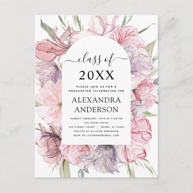 Convite Boho Pó Rosa Roxo para Formatura 2022 (Frente)