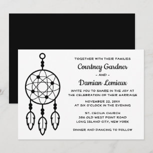 Convite Boho Preto Branco Casamento Dreamcatcher Tribal