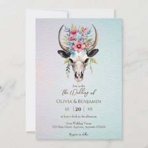 Convite Boho Primavera Watercolor Vaca Floral Casamento Cr