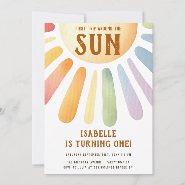 Convite Boho Primeira Viagem À Volta Da Festa Do primeiro  (Frente)