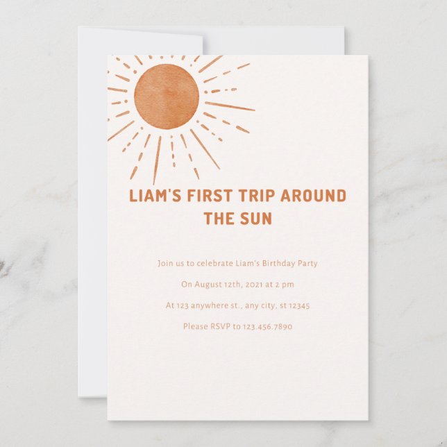 Convite Boho Primeira Viagem Ao Redor Do primeiro aniversa (Frente)