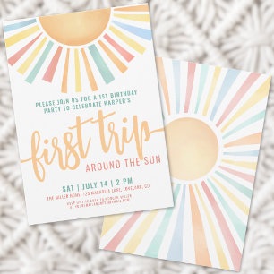 Convite Boho Primeira Viagem ao redor do Sol 1º Aniversári