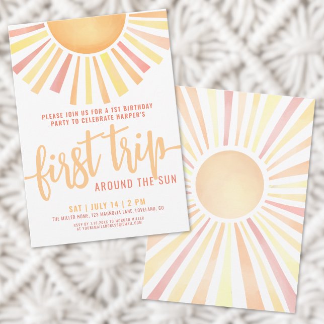 Convite Boho Primeira Viagem ao redor do Sol 1º Aniversári (Boho First Trip Around The Sun 1st Birthday Invitation)