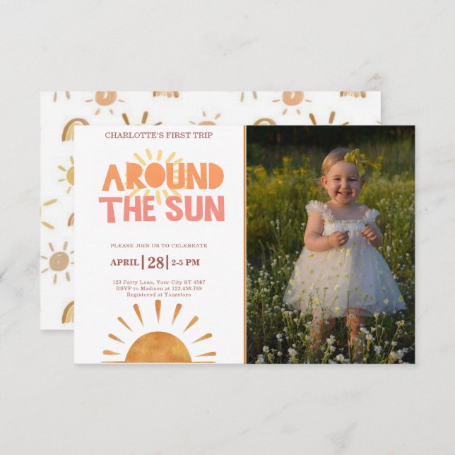 Convite Boho Primeira Viagem Em Torno Da Foto Do primeiro  (Frente/Verso)