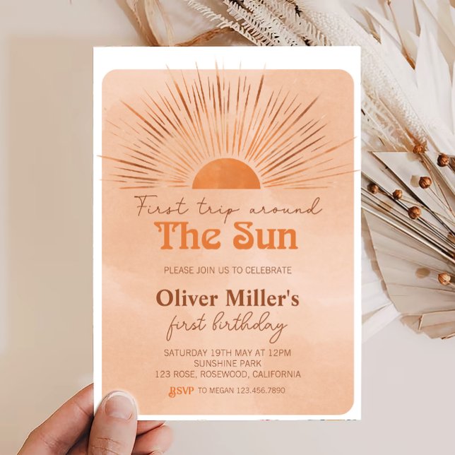 Convite Boho Primeira Viagem Em Torno Do Sol Primeiro Aniv (Criador carregado)