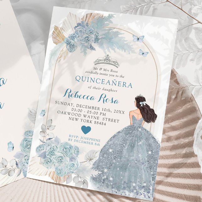 Convite Boho Princesa Quinceañera Azul (Criador carregado)