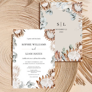 Convite Boho Protea Neutral Pampas Wedding