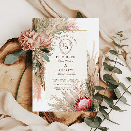 Convite Boho Protea Pampas Casamento Russo