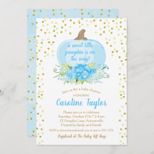 Convite Boho Pumpkin Baby Boy Chá Watercolor Azul