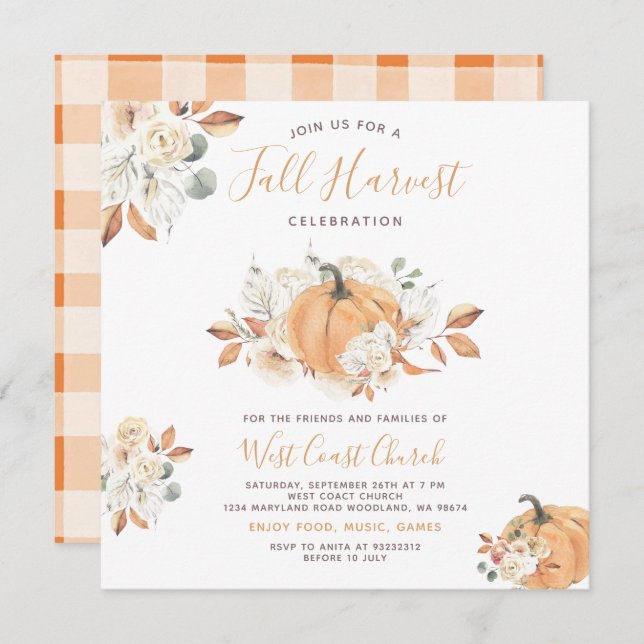 Convite Boho Pumpkin Fall Harvest Party, Queda Comunitária (Frente/Verso)
