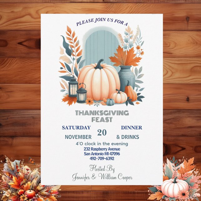 Convite Boho Pumpkin Folha de outono Flora Banquete de Açã (Boho Pumpkin Leaf Autumn Flora Thanksgiving Feast Invitation)