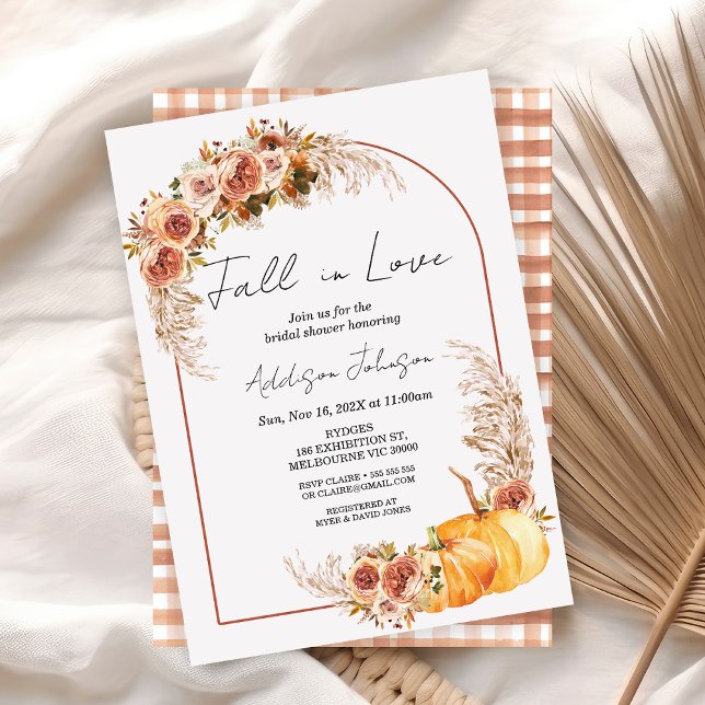 Convite Boho Pumpkin Foliage Cai No Chá de panela De Amor (Boho Fall in Love Bridal Shower Invitation, Fall Bridal Shower Pumpkin Floral Autumn Bridal Shower)