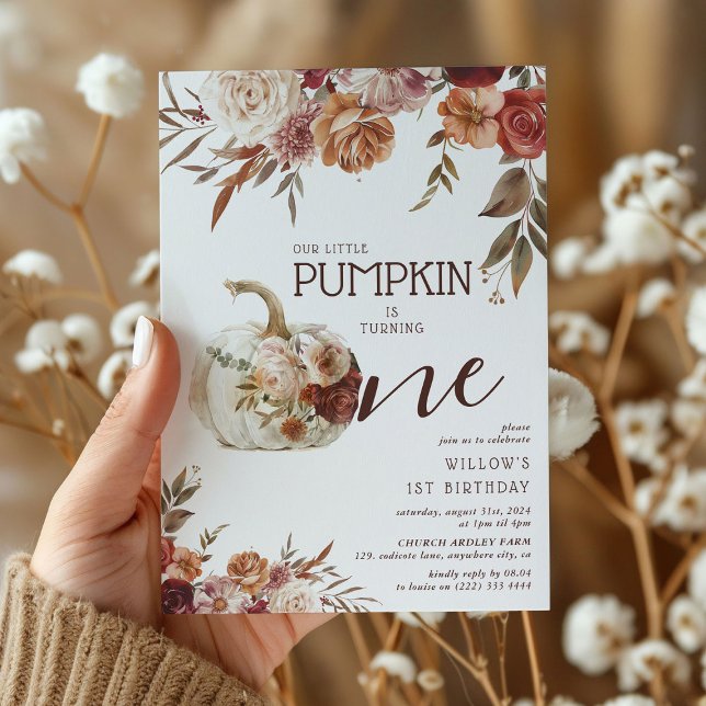 Convite Boho Pumpkin Outono Floral 1º Aniversário (Criador carregado)