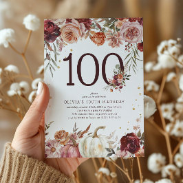 Convite Boho Pumpkin Outono Florido 100º Aniversário