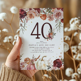 Convite Boho Pumpkin Outono Florido 40º Aniversário