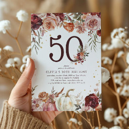 Convite Boho Pumpkin Outono Florido 50º Aniversário