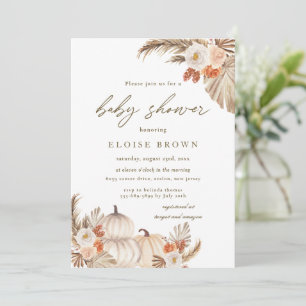 Convite Boho Pumpkin Pampas Grass Chá de fraldas de outon