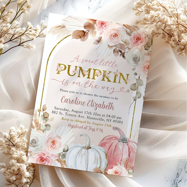 Convite Boho Pumpkin Rosa Queda Chá de fraldas de outono (Criador carregado)