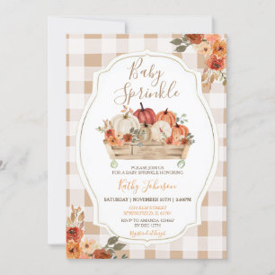 Convite Boho Pumpkins Floral Gingham Fall Baby Sprinkle