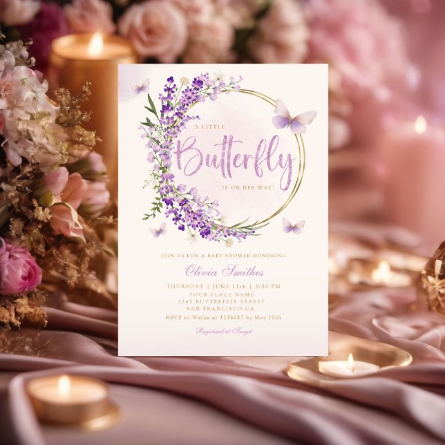 Convite Boho Purple A Little Butfly Chá de fraldas (Criador carregado)