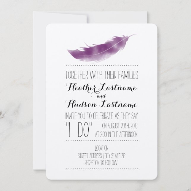 Convite Boho Purple Feather I Do Casamento (Frente)