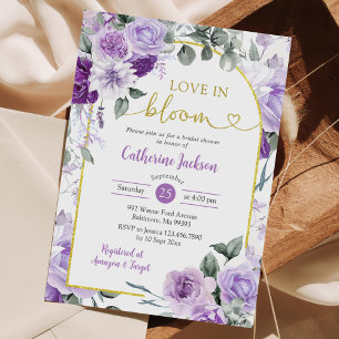 Convite Boho Purple Floral Love in Bloom Chá de panela