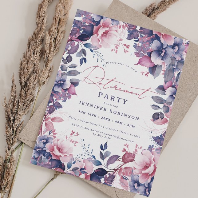 Convite Boho Purple Garden - Festa de Reforma Floral (Boho Purple Garden Floral Retirement Party Invitation)