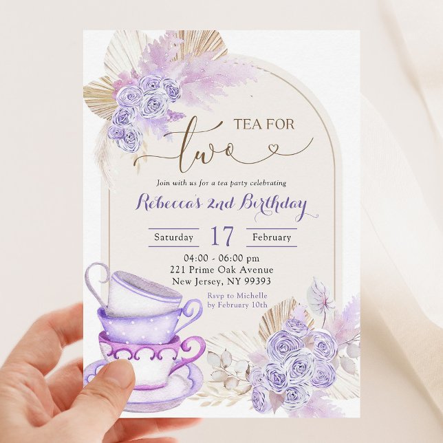 Convite Boho Purple Lilac Floral Tea para Dois Aniversário (Criador carregado)