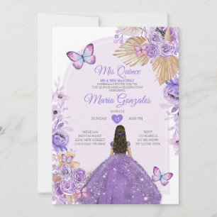 Convite Boho Purple Mis Quince Lavanda 15 Anos Coroa