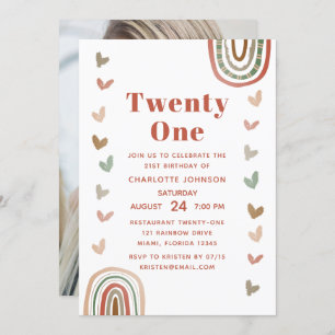 Convite Boho Purple Rainbow Modern aniversário de 21 anos