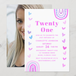 Convite Boho Purple Rainbow Modern aniversário de 21 anos