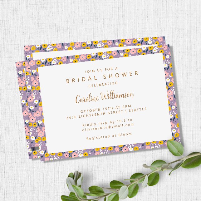 Convite Boho Purple Spring Floral Cute Bridal Shower (Criador carregado)