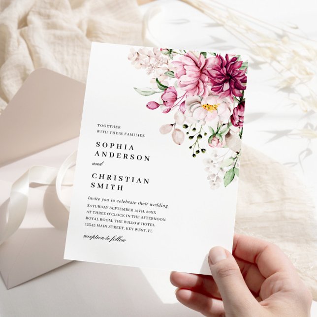 Convite Boho Púrpura e Pia Rosa Flores Casamento (Criador carregado)