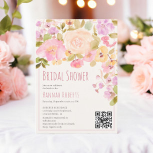 Convite Boho QR Pastel Pink Chá de panela Floral