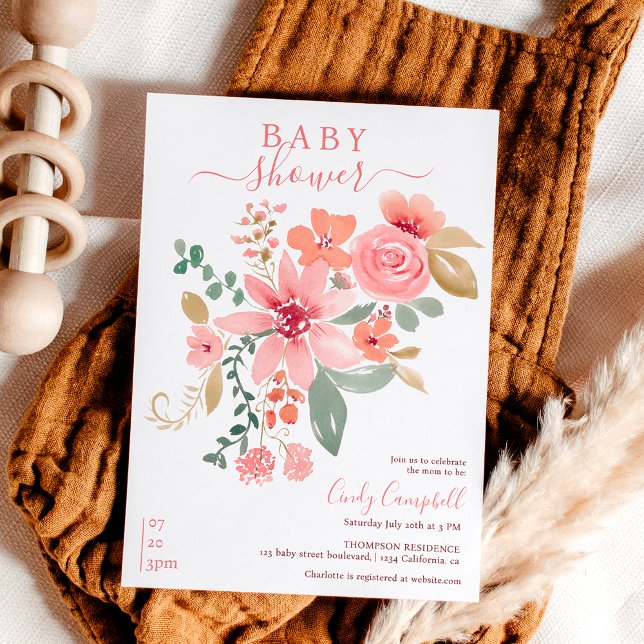 Convite Boho que cai no chá de fraldas de aquarela floral (Boho fall floral watercolor baby shower invitation)
