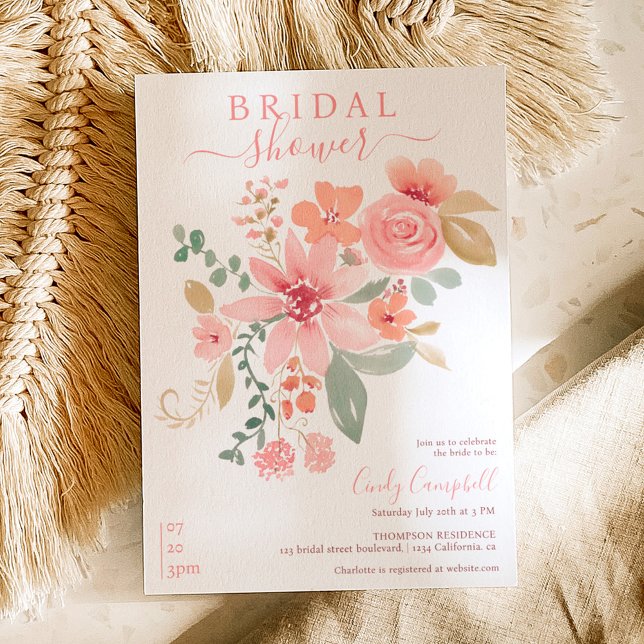 Convite Boho que cai no chá de panela de aquarela floral (Criador carregado)