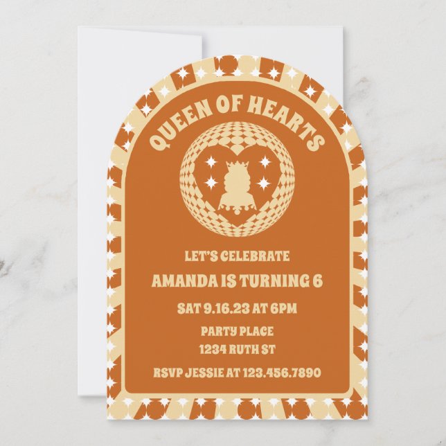 Convite Boho Queen Of Hearts Festa de aniversário Arch (Frente)