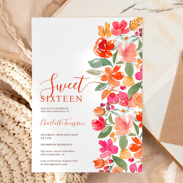 Convite Boho queimado orange ternura floral doce 16 (Boho burnt orange earth tone floral chic sweet 16 invitation)