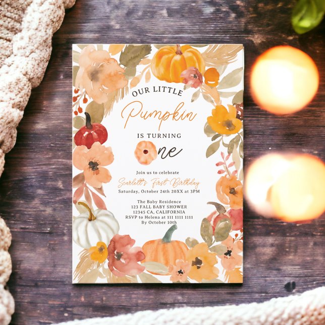 Convite Boho quente cair Pequena Abóbora Primeira Festa de (Warm Boho fall Little Pumpkin First Birthday Party Invitation)