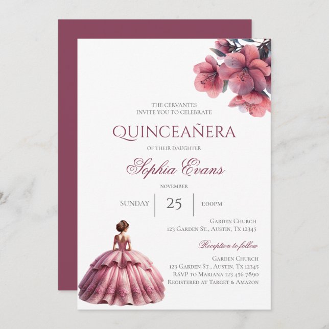 Convite Boho Quinceanera (Frente/Verso)