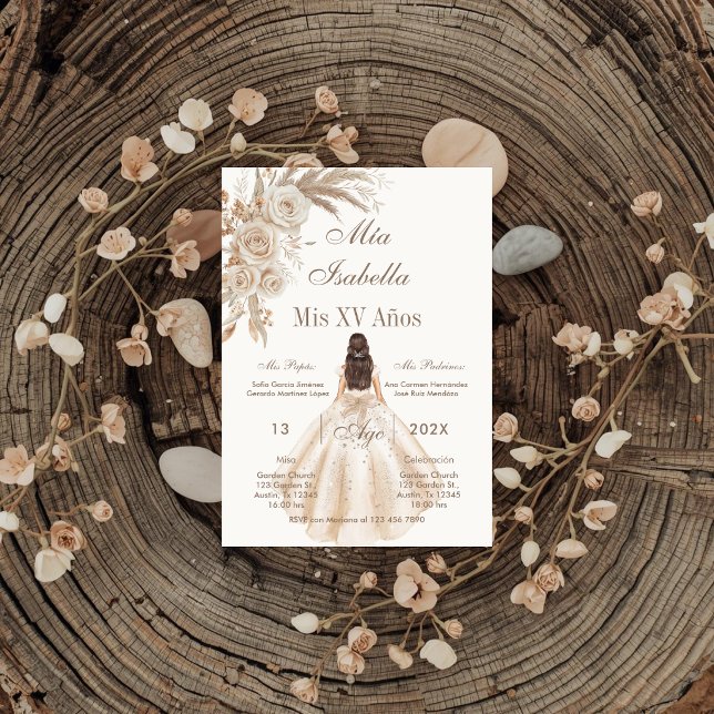 Convite Boho Quinceanera Espanhol  (Criador carregado)