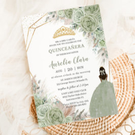 Convite Boho Quinceanera Sage Green Floral Pampas Grass