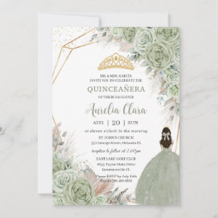 Convite Boho Quinceañera Sage Green Floral Pampas Grass