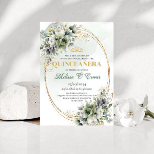 Convite Boho Quinceañera Verde Dourado 15 Anos de