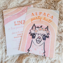 Convite Boho Rainbow Alpaca Segunda Convocação de Aniversá