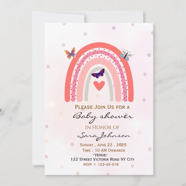Convite Boho Rainbow Baby Shower Invitation  (Frente)